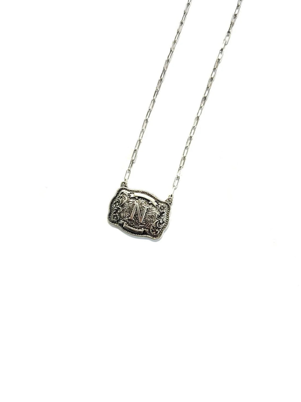 Belt Buckle Initial Necklace