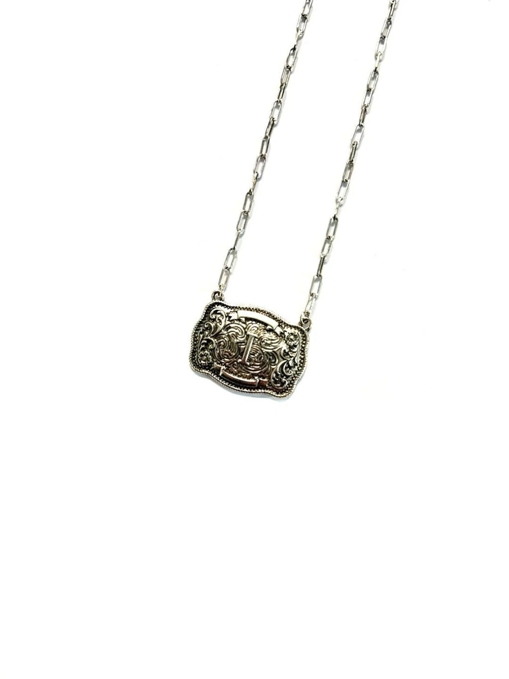 Belt Buckle Initial Necklace