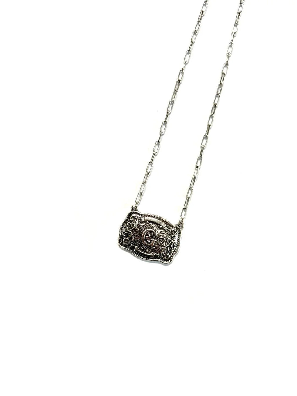 Belt Buckle Initial Necklace