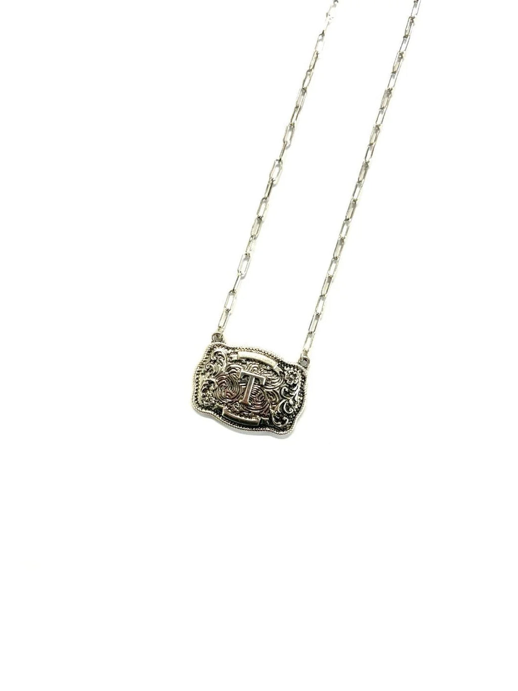 Belt Buckle Initial Necklace