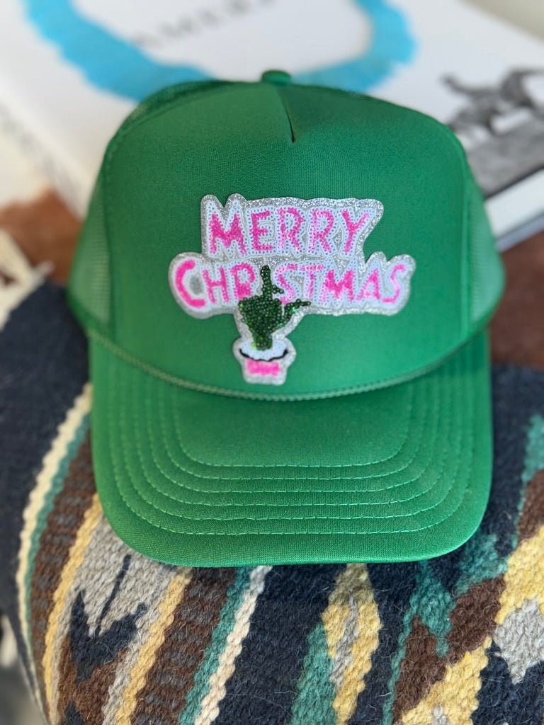 Christmas Grinch Hand Sequin Patch Trucker Hat