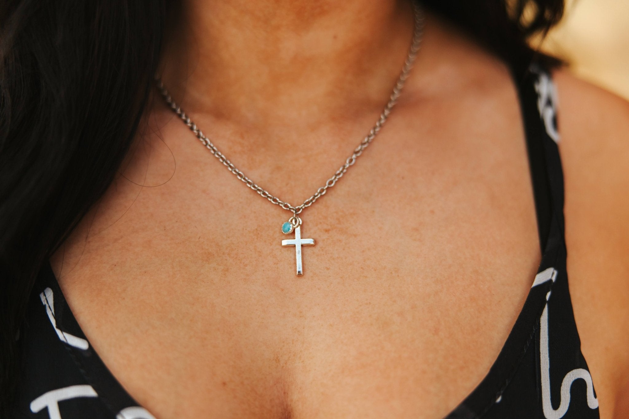 Turquoise Cross Pendant Chain Necklace